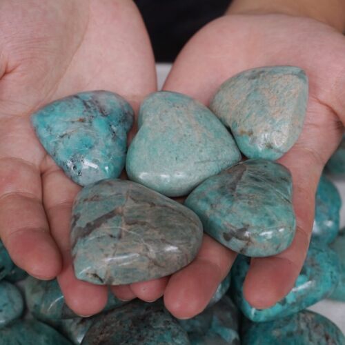 5KG 11LB 58Pcs Natural Green Amazonite Quartz Crystal Heart Palm stone Healing