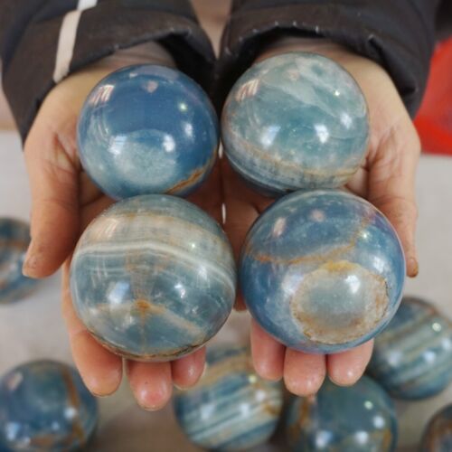 5KG 11LB 18Pcs Natural Blue Onyx Calcite Crystal Sphere Ball Energy Stone Healing Whloesales Lot