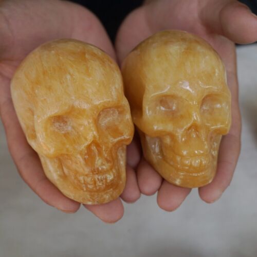 4.8kg 10.5LB 10Pcs Natural Yellow Translucent Calcite Crystal Skull Carving Healing