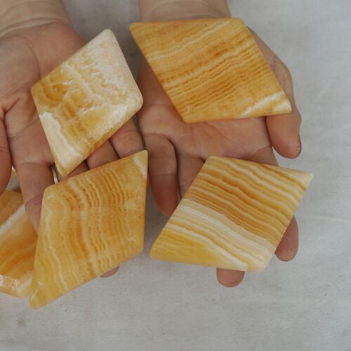 2.6KG 5.6LB 20Pcs Natural Yellow Banded Calcite Rhombus Crystal Palm Stone Healing