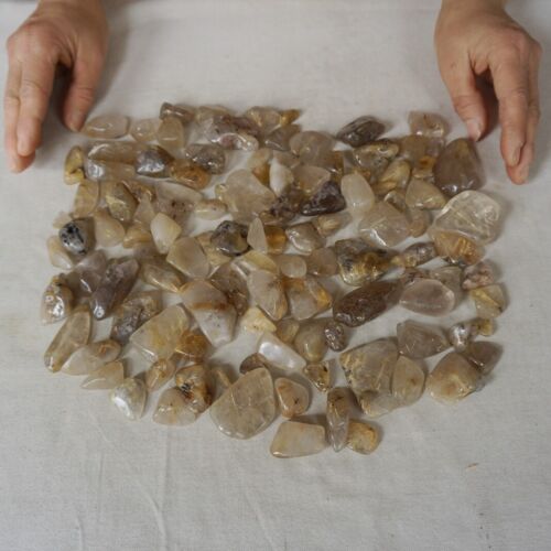 11LB 5KG 550Pcs Natural Gold Hair Rutile Quartz Crystal Palm Stone Tumbled Healing Wholesales Lot