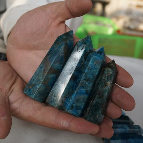 2KG 4.4LB 24-28Pcs Natural Blue Apatite Crystal Point Tower Polished Healing China