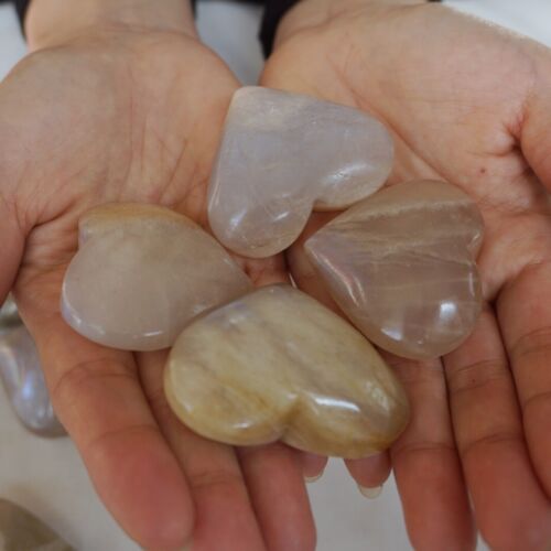 1kg 2.2LB 16Pcs Natural Blue Rainbow Moonstone Crystal Heart Palm Stones Healing