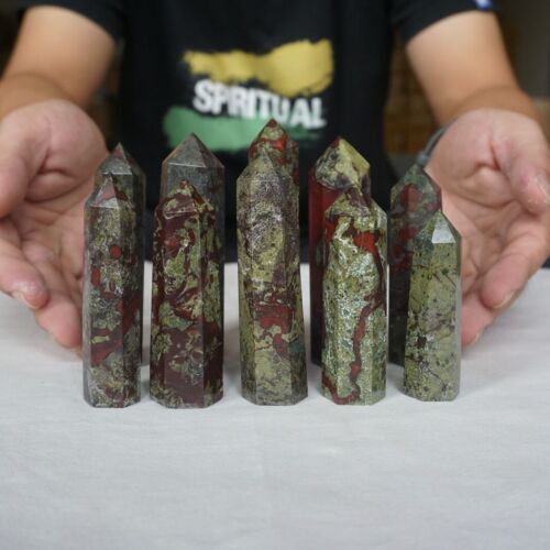 2.2LB 10Pcs Natural Dragon Blood Gem Stone Jasper Crystal Point Tower Healing