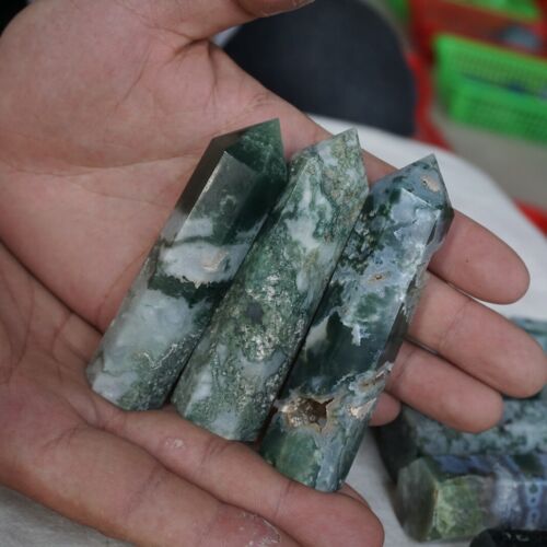 2kg 4.4LB 28Pcs Natural Moss Agate Carnelian Quartz Crystal Point Tower Healing