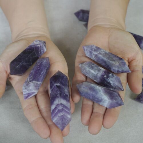 2KG 4.4LB 50Pcs Natural Phantom Chevron Amethyst Crystal Double Point Wand Healing