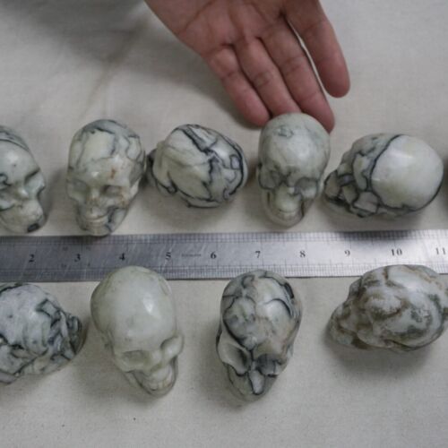 2KG 4.4LB 10Pcs Natural Network Jasper Crystal Skull Carving Head Sculpture Healing