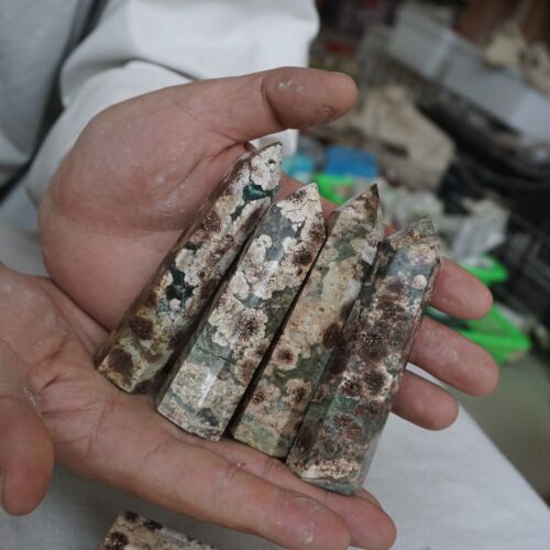 2KG  24Pcs Natural Green Sakura Jasper Crystal Point Tower Healing Russia Bulk