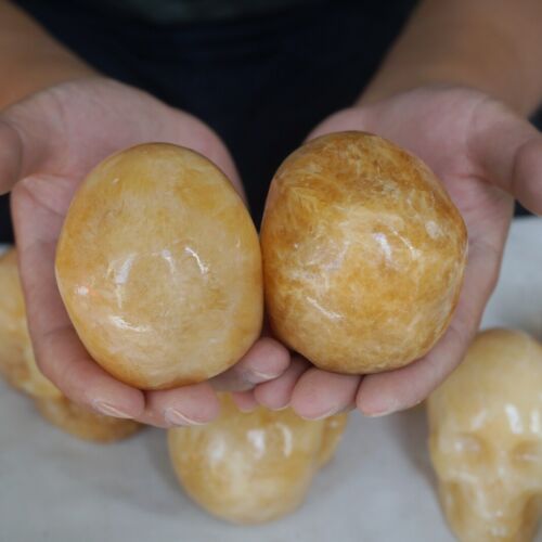 4.8kg 10.5LB 10Pcs Natural Yellow Translucent Calcite Crystal Skull Carving Healing