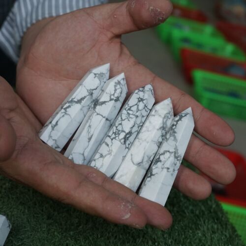 2kg 40Pcs 4.4LB Natural White Howlite Crystal Point Tower Obelisk Polished Healing