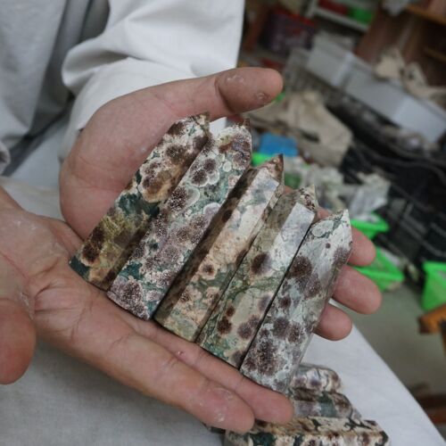 2KG  24Pcs Natural Green Sakura Jasper Crystal Point Tower Healing Russia Bulk