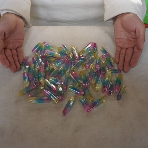 2KG 4.4LB 120Pcs Rainbow Aqua Aura Quartz Crystal Points Bulk Titanium Coating