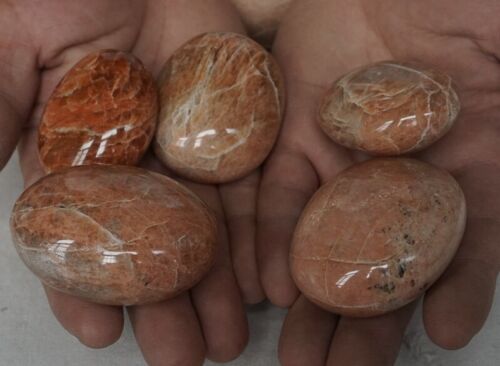 2kg  4.4LB 20Pcs Natural Orange Moonstone Crystal Palm Stones Healing Madagascar Bulk