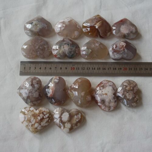 2KG 4.4LB 30Pcs Natural Phantom Ghost Carnelian Agate Crystal Heart Carved Healing