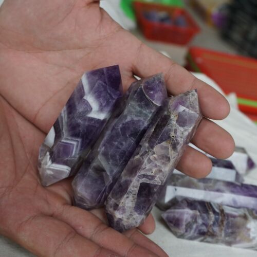 20Pcs 2.16kg Natural Purple Phantom Chevron Amethyst Quartz Crystal Double Points Wand Healing