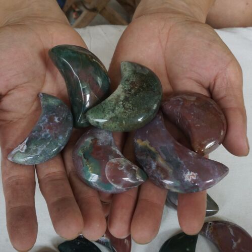 2KG 4.4LB 34Pcs Natural Ocean Jasper Onyx Quartz Crystal moon Carved Healing Bulk