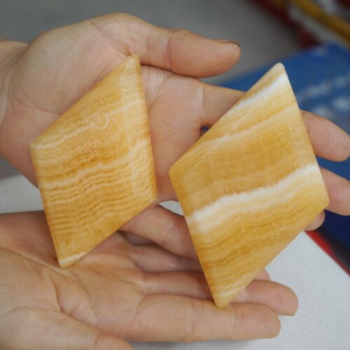 2.6KG 5.6LB 20Pcs Natural Yellow Banded Calcite Rhombus Crystal Palm Stone Healing