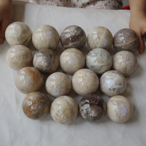 5KG 11LB 18Pcs Natural Blue Rainbow Moonstone Belomorite Crystal Sphere Ball Healing