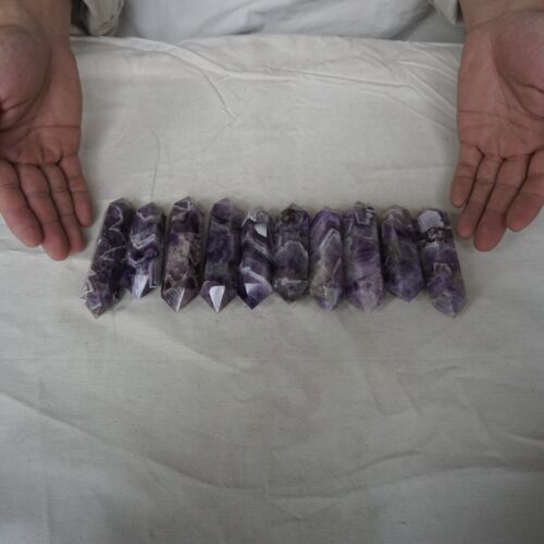 20Pcs 2.16kg Natural Purple Phantom Chevron Amethyst Quartz Crystal Double Points Wand Healing