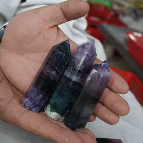 2KG 4.4LB 16Pcs Natural Blue Purple Fluorite Quartz Crystal Point Tower Healing