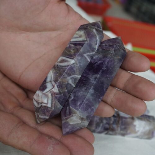 20Pcs 2.16kg Natural Purple Phantom Chevron Amethyst Quartz Crystal Double Points Wand Healing