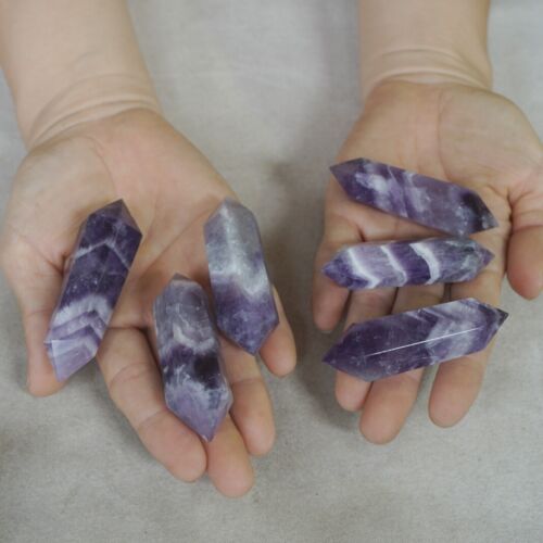 2KG 4.4LB 50Pcs Natural Phantom Chevron Amethyst Crystal Double Point Wand Healing