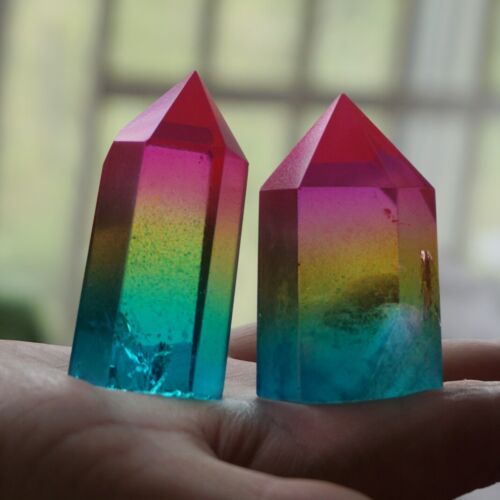 2KG 4.4LB 30Pcs Rainbow Aqua Aura Clear Quartz Crystal Point Tower Titanium Coating