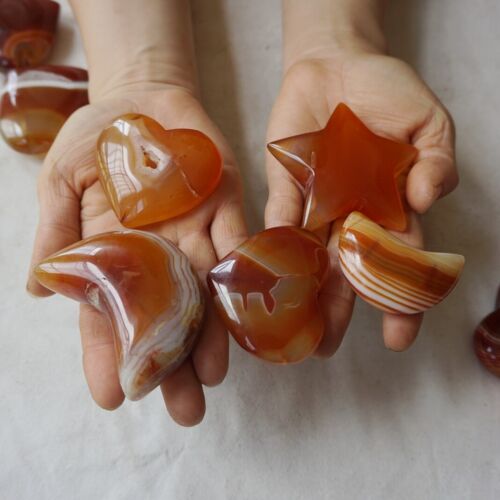 4.4LB 2KG 24Pcs Red Sardonyx Carnelian Agate Crystal Heart Star Moon Heart Healing