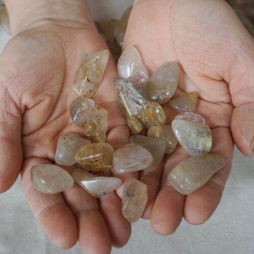 11LB 5KG 550Pcs Natural Gold Hair Rutile Quartz Crystal Palm Stone Tumbled Healing Wholesales Lot