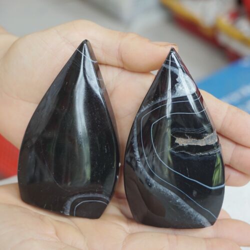 2.8KG 6LB 20Pcs Natural Black Carnelian Agate Crystal Point Flame Palm Stone Healing