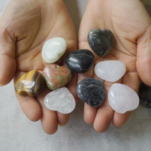 2Kg 2.2LB 120Pcs Small Natural Quartz Crystal Jasper Heart Mixed Stone Tumbles Healing 3cm