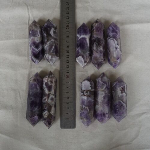 20Pcs 2.16kg Natural Purple Phantom Chevron Amethyst Quartz Crystal Double Points Wand Healing