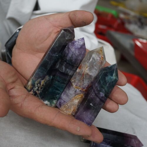 2KG 4.4LB 16Pcs Natural Blue Purple Fluorite Quartz Crystal Point Tower Healing