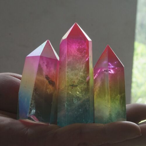 1KG 2.2LB 14Pcs Rainbow Aqua Aura Clear Quartz Crystal Point Tower Titanium Coating