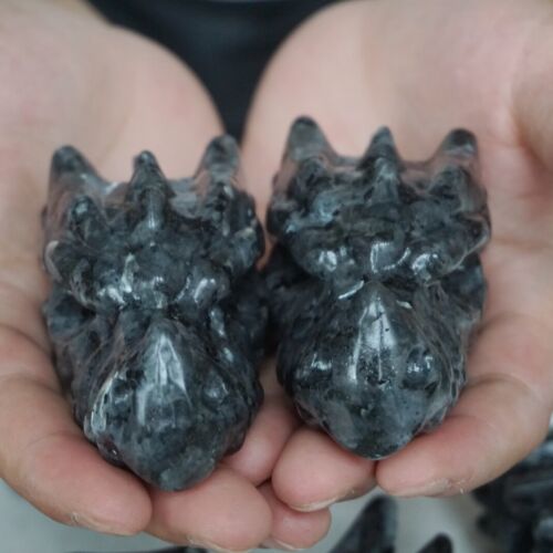 2.1KG 10Pcs 4.6LB Natural Flashy Larvikite Labradorite Crystal Dragon Head Carving Wholesale Lot.