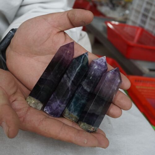 2KG 4.4LB 16Pcs Natural Blue Purple Fluorite Quartz Crystal Point Tower Healing