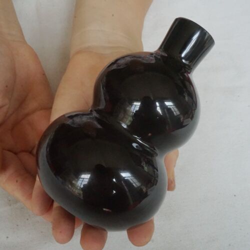 5 Pieces 4.2KG 4.8" Natural Black Obsidian Quartz Crystal Luck Gourd Carving Healing 12cm