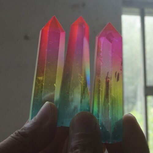 1KG 2.2LB 14Pcs Rainbow Aqua Aura Clear Quartz Crystal Point Tower Titanium Coating