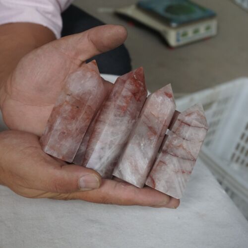 2kg 4.4LB 12Pcs Natural Red Hematoid Quartz Crystal Gem Stone Point Tower Healing