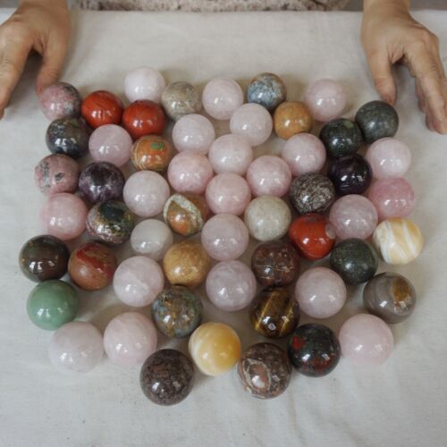 5Kg 56Pcs Natural Quartz Crystal Jasper Sphere Ball Mixed Stone Tumbles Healing 35-40cm