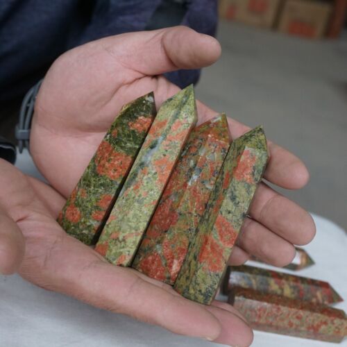 2kg 24Pcs 4.4LB Natural Unakite Epidote Jasper Crystal Reiki Wicca Point Tower Healing