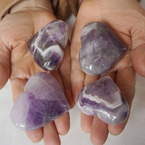 2KG 30Pcs Natural Phantom Chevron Amethyst Quartz Crystal Heart Carved Healing