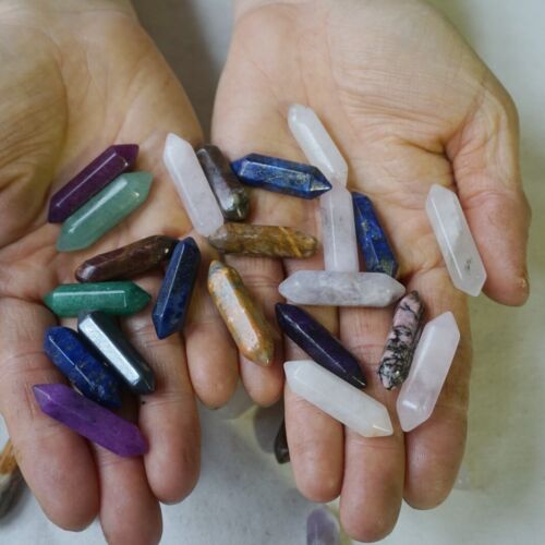 2KG 4.4LB 520Pcs Tiny Quartz Crystal Jasper Double Point Wand Mixed Stones Tumbled Healing