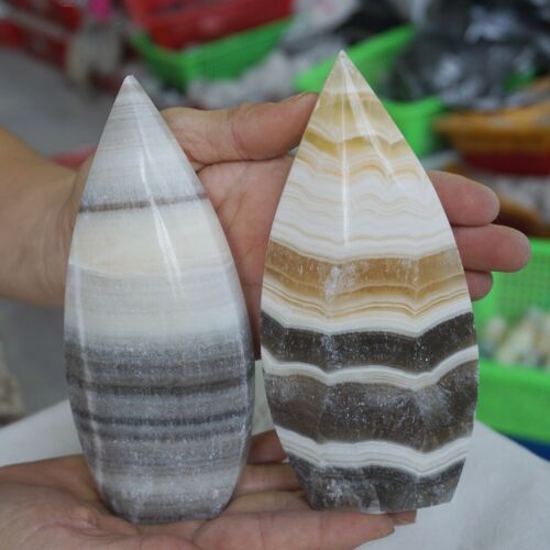 3.77KG 8.3LB 10Pcs Natural Mexico Banded Calcite Crystal Point Flame Palm Stone Healing