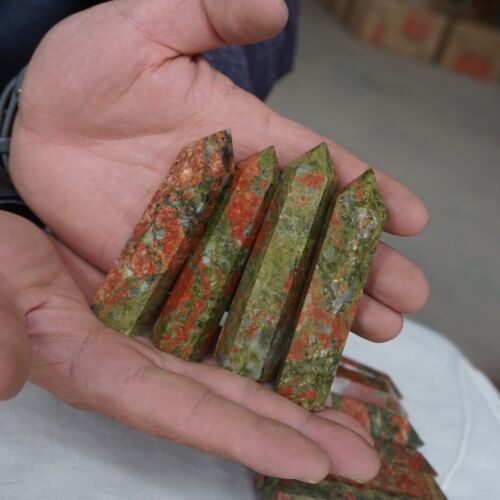 2kg 24Pcs 4.4LB Natural Unakite Epidote Jasper Crystal Reiki Wicca Point Tower Healing