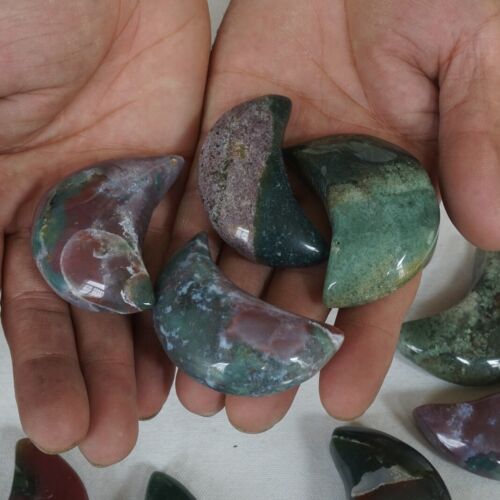 2KG 4.4LB 34Pcs Natural Ocean Jasper Onyx Quartz Crystal moon Carved Healing Bulk