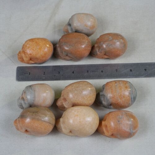 20Pcs 8.2LB 3.8KG Natural Sunstone Quartz Crystal Skull Carving Head Sculpture Healing