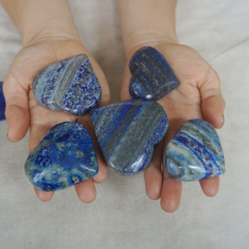 2KG 4.4LB 18Pcs Natural Lapis Lazuli & Pyrite Crystal Palm Stone Heart Carved Healing