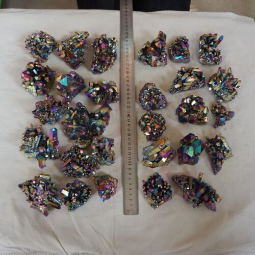 5KG 11LB 28Pcs Rainbow Aqua Aura Quartz Crystal Cluster Points Titanium Coating Bulk