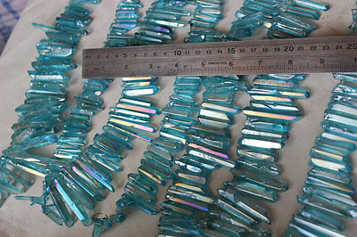 2.6KG 350Pcs Rainbow Aqua Aura Quartz Crystal Point Titanium Coating Pendant Necklace